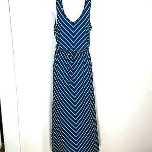 Sundress blue green striped Maxi stretch tie Tshirt Style Comfortable